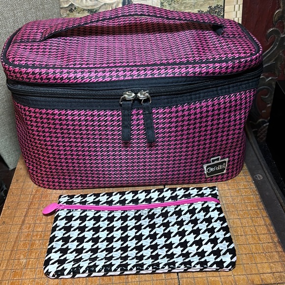 Caboodles Handbags - Caboodles Soft Fabric Makeup Hair Tools Case Pink Black Houndstooth w IPSY Bag